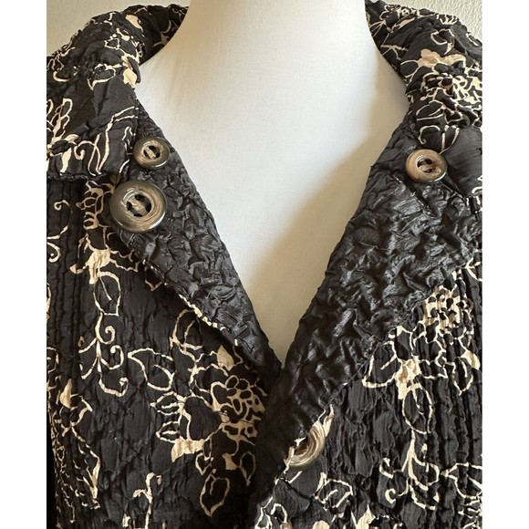 Women’s Polyester Seersucker Jacket Reversible Black Tan Button Coat No tags - Picture 5 of 7